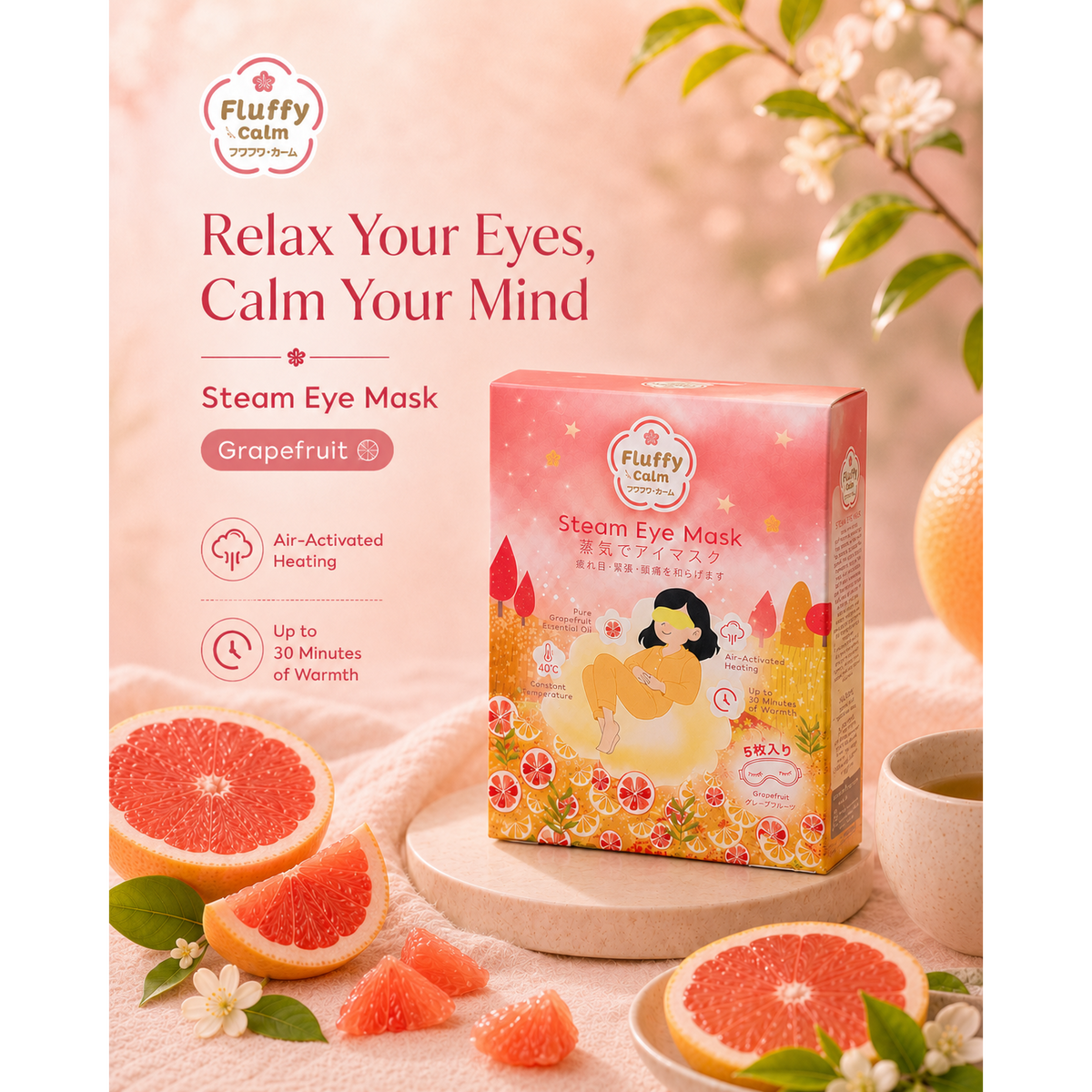 Fluffy Calm Steam Eye Mask Grapefruit - Fluffy