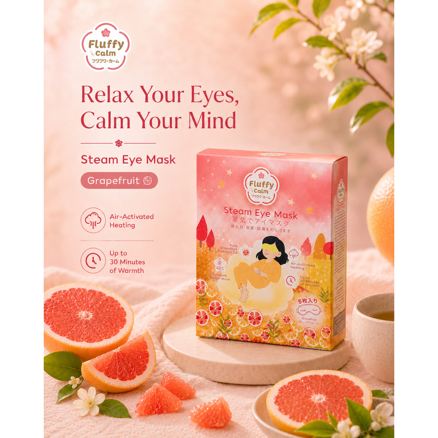 Fluffy Calm Steam Eye Mask Grapefruit - Fluffy