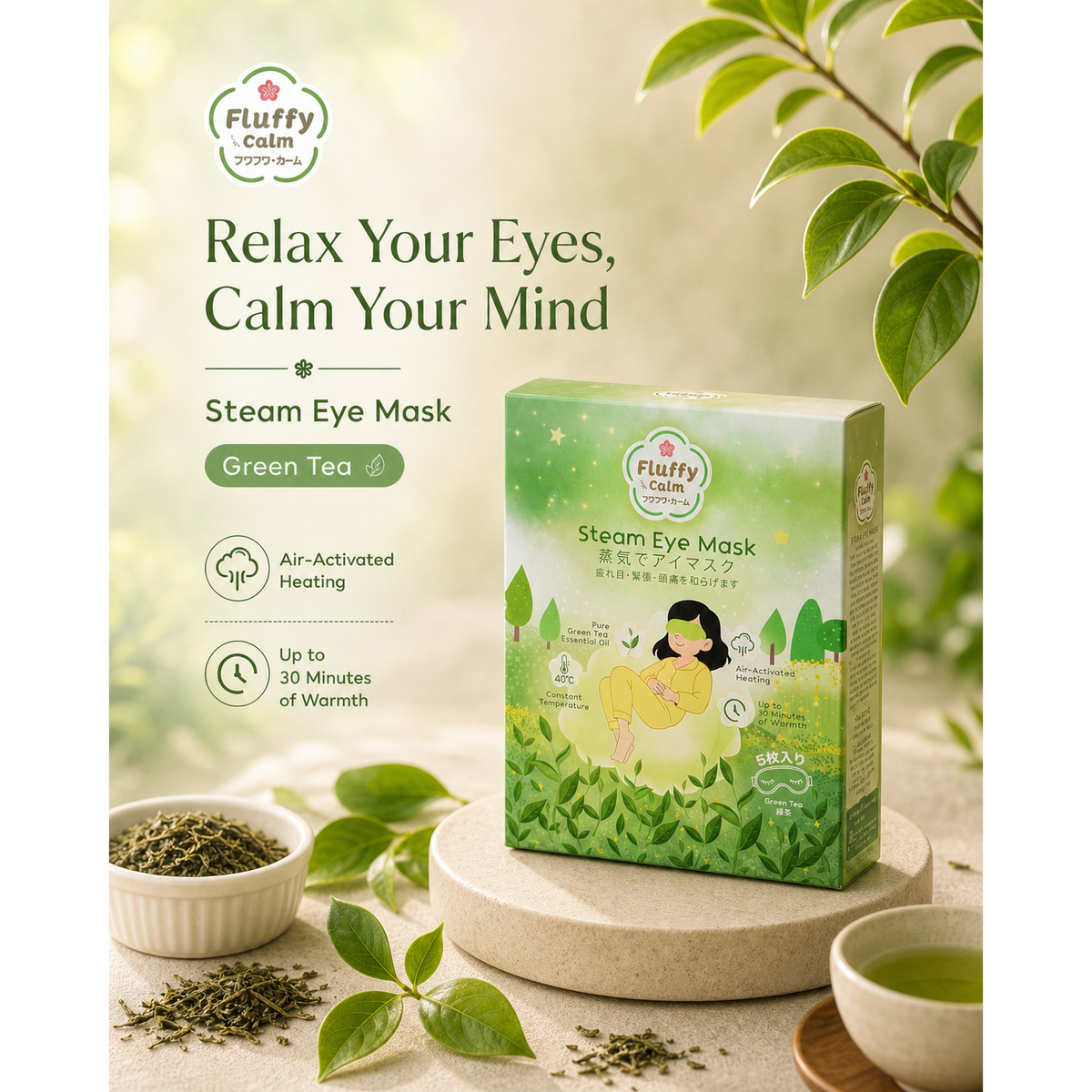 Fluffy Calm Steam Eye Mask Green Tea - Fluffy
