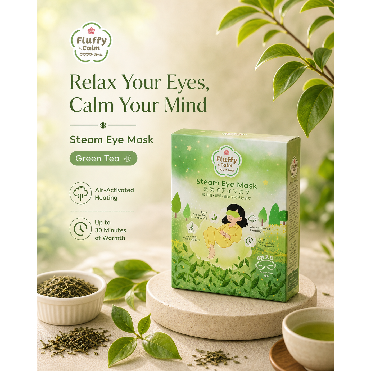 Fluffy Calm Steam Eye Mask Green Tea - Fluffy